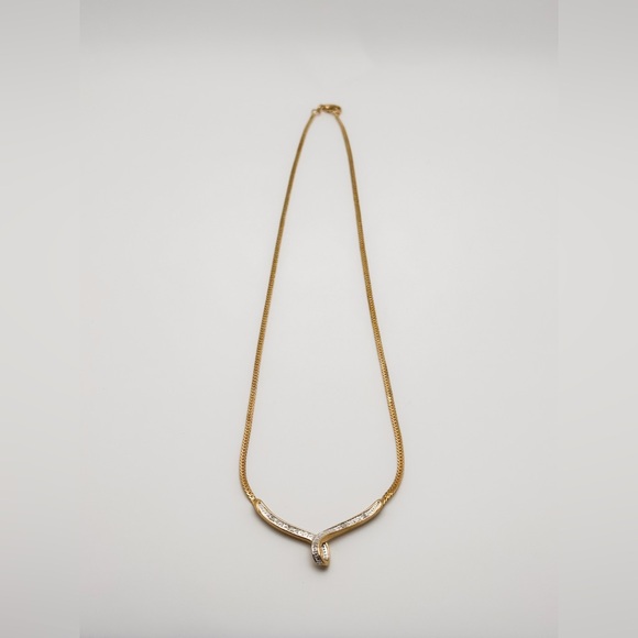 Diamond accented Gold-tone Chevron Necklace with Elegant Design - Picture 10 of 14